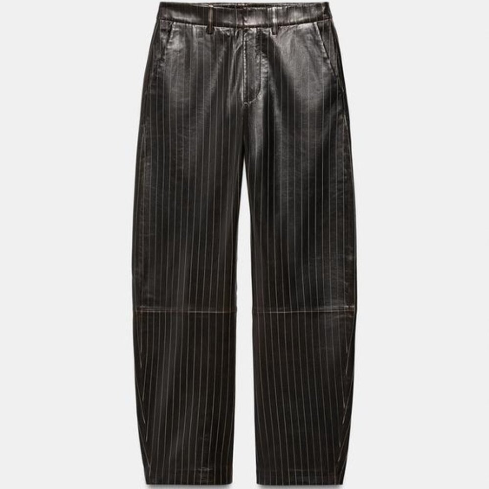 ZARA STRIPED LEATHER PANTS ZW COLLECTION LIMITED EDITION - Picture 6 of 7